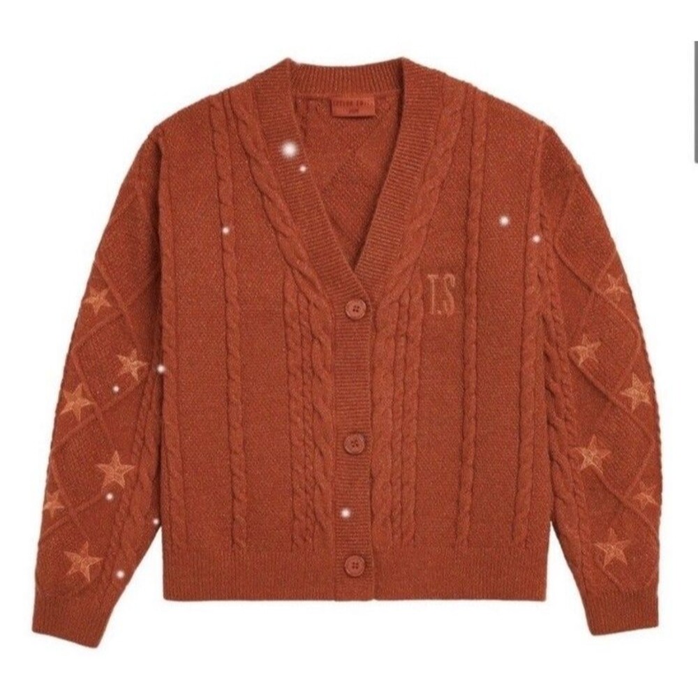 Taylor Swift The Life Of A Showgirl Cardigan Sz M/L Glitter Cable Knit Sweater
